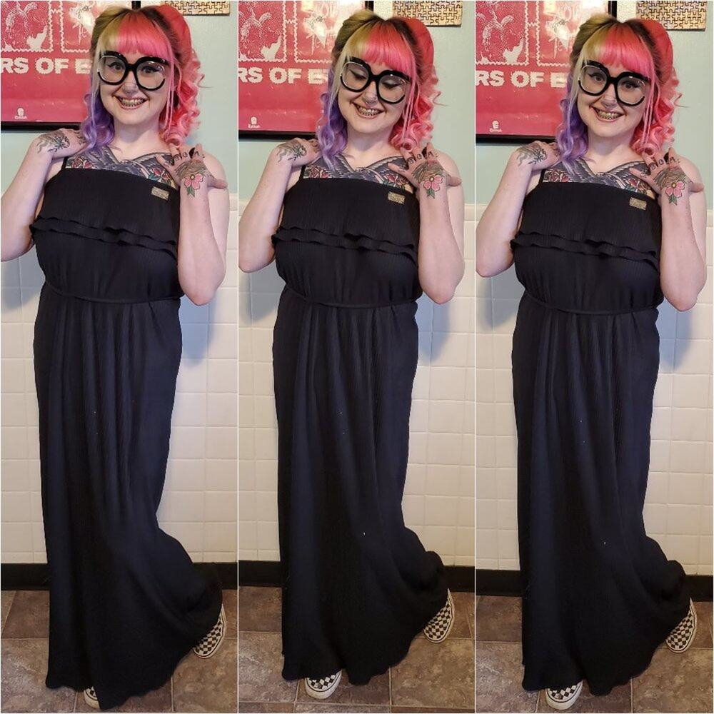 Coogi Black Ruffle Sleeveless Maxi Dress Women's Size 1X NWT